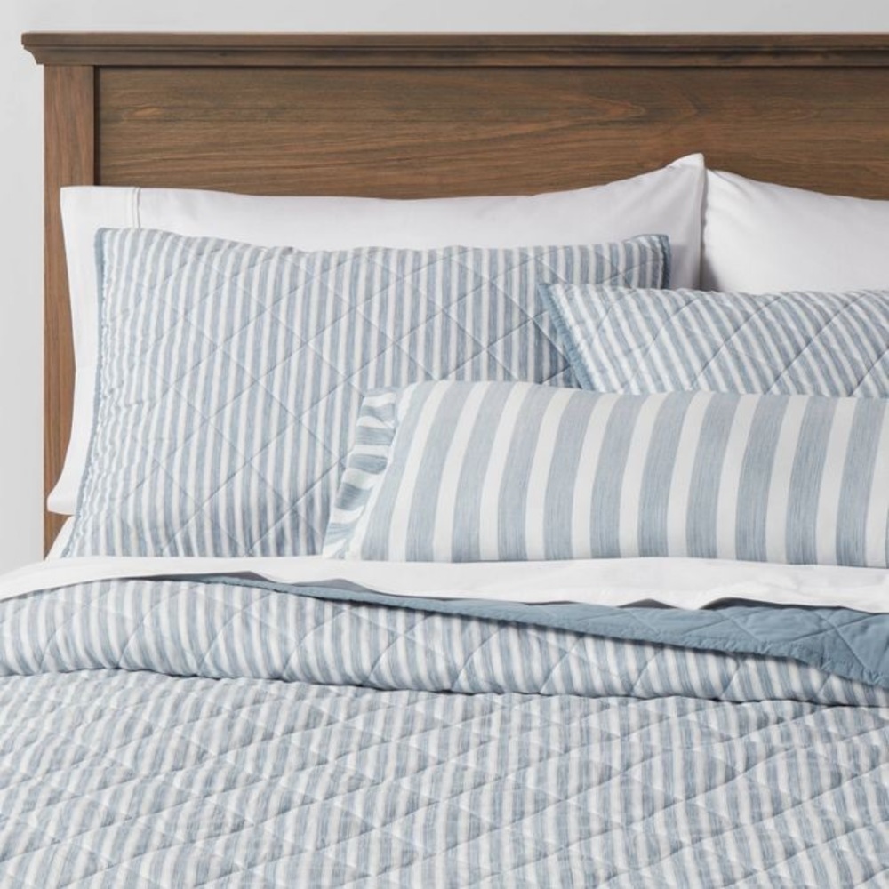 Threshold 4pc Connelly Stripe Quilt Set Blue, Full/Queen